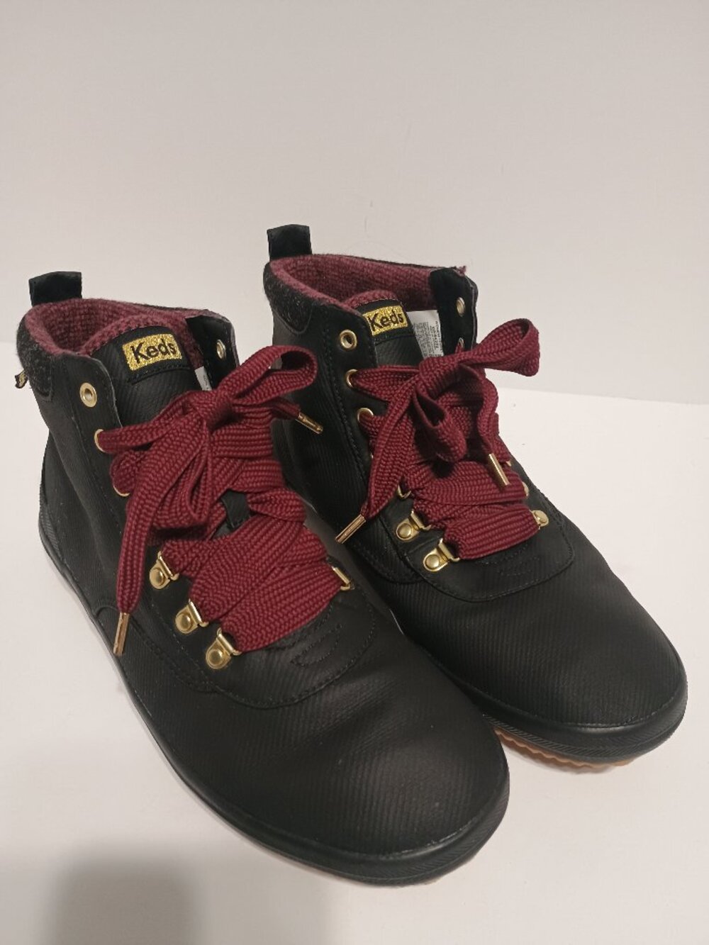 Keds Scout Waterproof Duck Boots Women's Size 10 Wide Black Burgundy Lace-Up